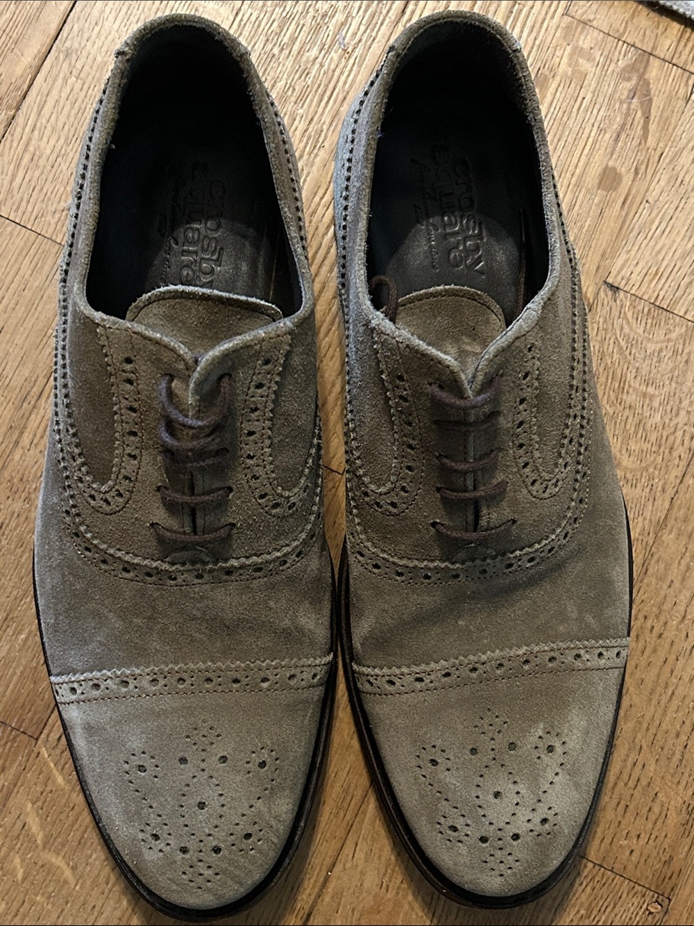 Crosby Square Men's Suede Wingtip Oxfords in Gray Size 7.5